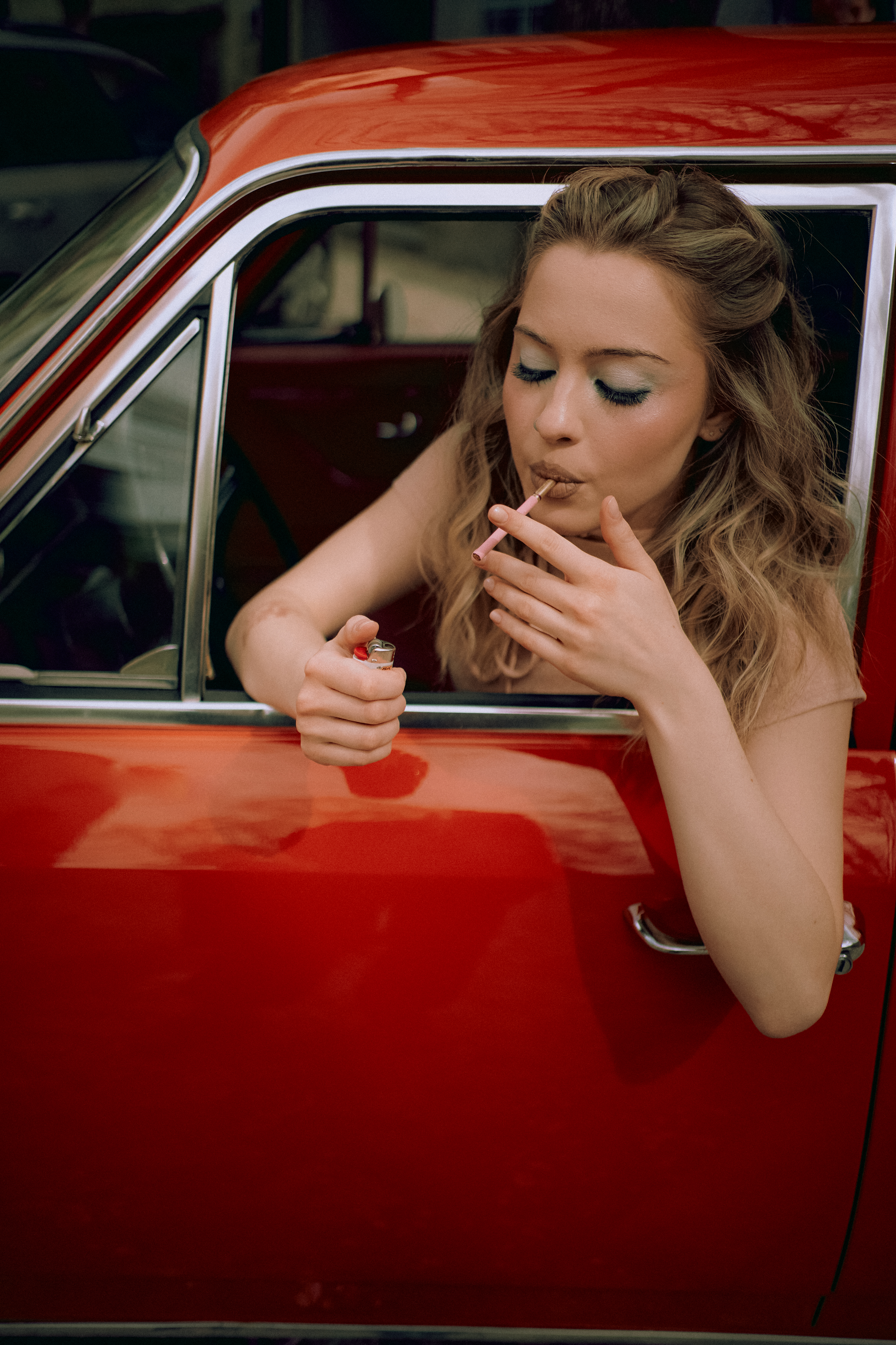 Red Opel Rekord 1969 atmospheric portrait